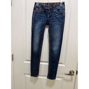 Rock Revival Alivia Skinny Jeans Womens 25 Dark Wash Flap Pocket Low Rise Denim